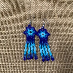 Mexican handmade Ombre Blue Seed bead Fish Hook Earrings.